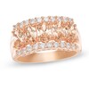 Thumbnail Image 0 of 6mm Champagne and White Cubic Zirconia Anniversary Ring in Sterling Silver and 18K Rose Gold Plate - Size 7