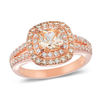 6mm Champagne Cubic Zirconia Double Frame Ring in Sterling Silver and 18K Rose Gold Plate - Size 7