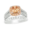 Thumbnail Image 0 of Champagne and White Cubic Zirconia Bridal Set in Sterling Silver and 14K Rose Gold Plate - Size 7