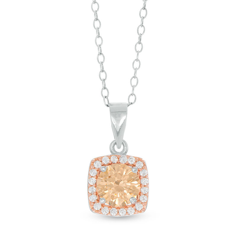 Main Image 1 of Champagne and White Cubic Zirconia Frame Pendant in Sterling Silver and 14K Rose Gold Plate