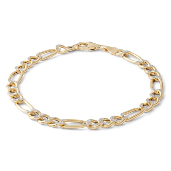 Made in Italy 150 Gauge Figaro Chain Bracelet in 10K Hollow Two-Tone Gold