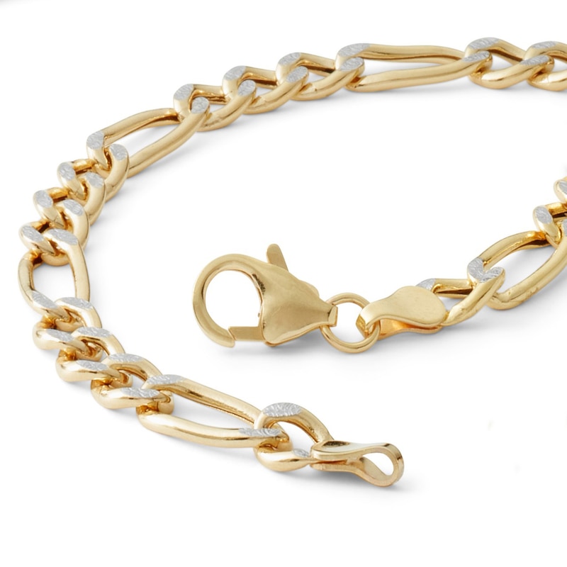 Main Image 2 of Made in Italy 150 Gauge Figaro Chain Bracelet in 10K Hollow Two-Tone Gold - 8.5"