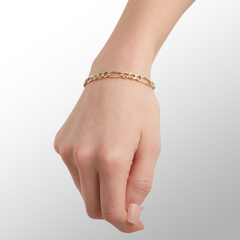 Main Image 3 of Made in Italy 150 Gauge Figaro Chain Bracelet in 10K Hollow Two-Tone Gold - 8.5"