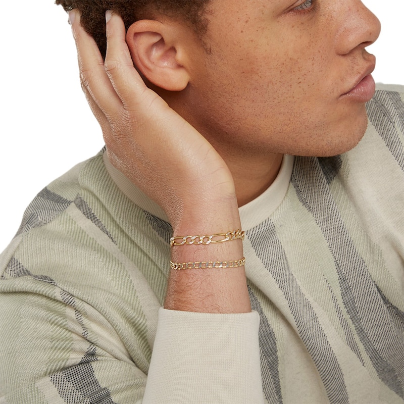 Main Image 6 of Made in Italy 150 Gauge Figaro Chain Bracelet in 10K Hollow Two-Tone Gold - 8.5"