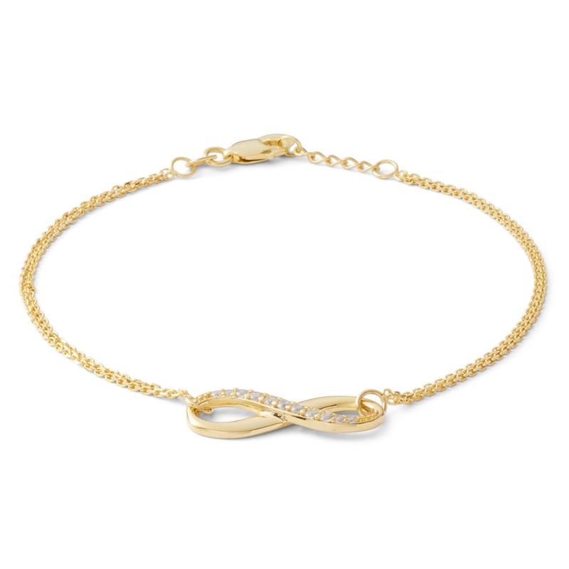 Cubic Zirconia Diamond-Cut Sideways Infinity Bracelet in 10K Gold - 7.5"