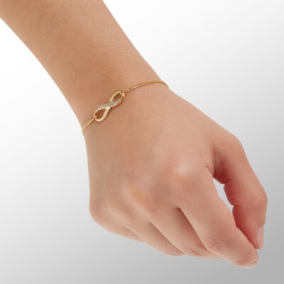 Cubic Zirconia Diamond-Cut Sideways Infinity Bracelet in 10K Gold - 7.5"