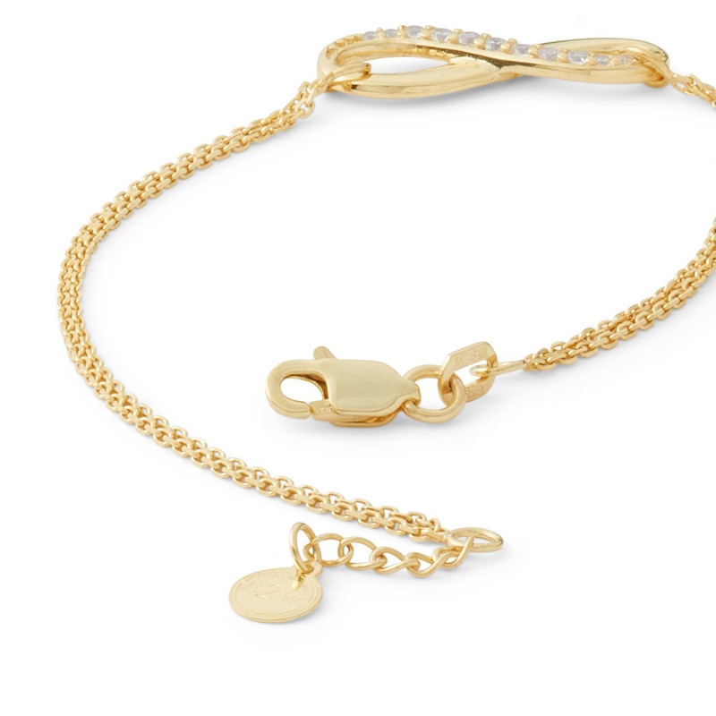 Cubic Zirconia Diamond-Cut Sideways Infinity Bracelet in 10K Gold - 7.5"