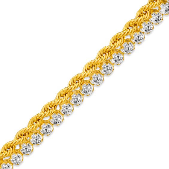 Cubic Zirconia Rope Chain Double Row Bracelet in 10K Gold - 7.5"