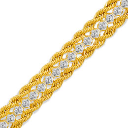 Cubic Zirconia Rope Chain Triple Row Bracelet in 10K Gold - 7.5&quot;