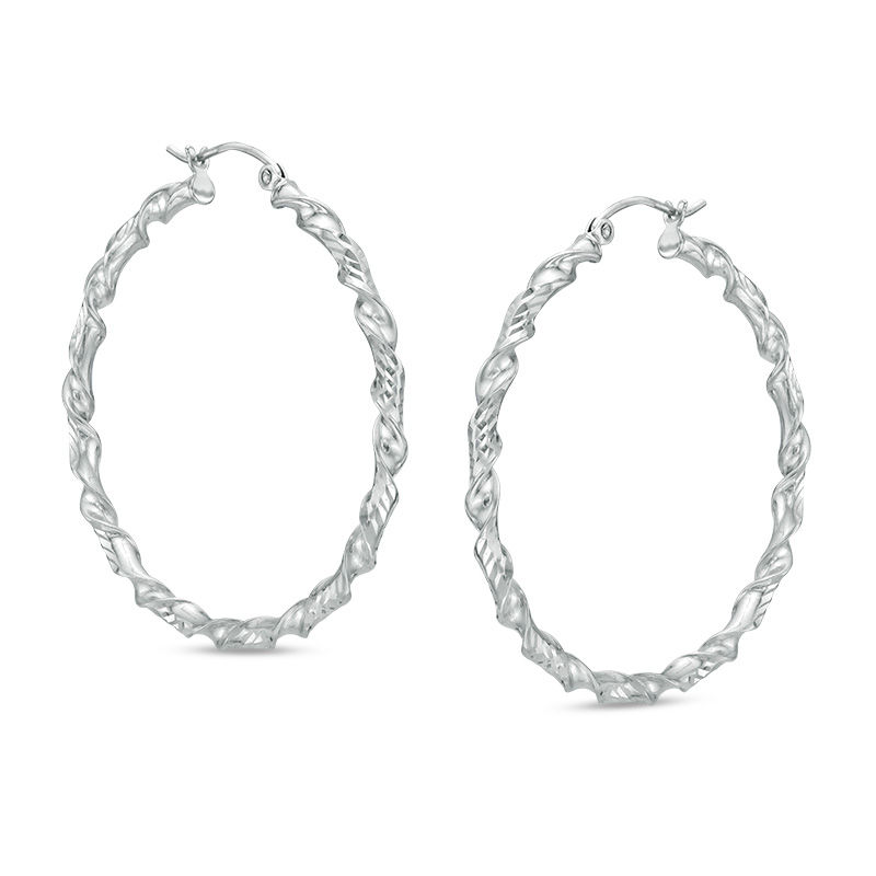 40mm Diamond-Cut Twist Hoop Earrings in Sterling Silver