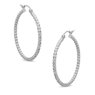 30mm Diamond-Cut Bead Hoop Earrings in Hollow Sterling Silver