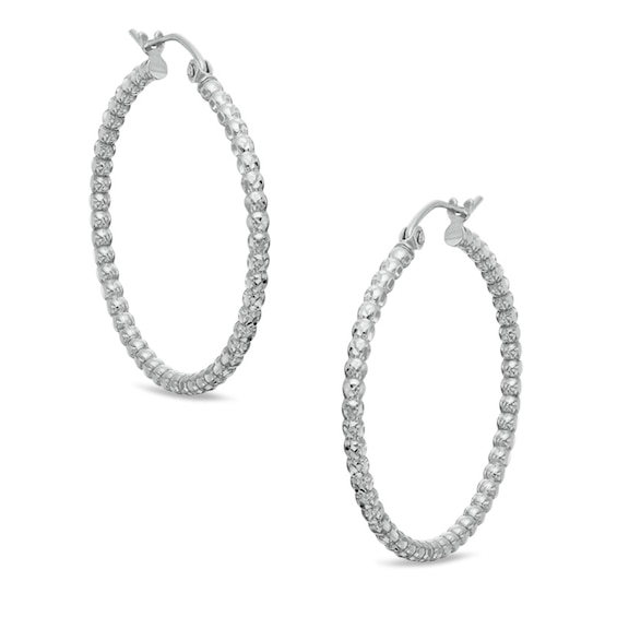 30mm Diamond-Cut Bead Hoop Earrings in Hollow Sterling Silver