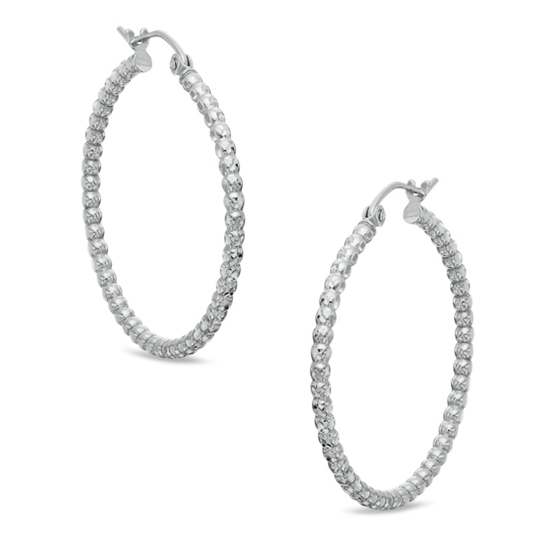 30mm Diamond-Cut Bead Hoop Earrings in Hollow Sterling Silver