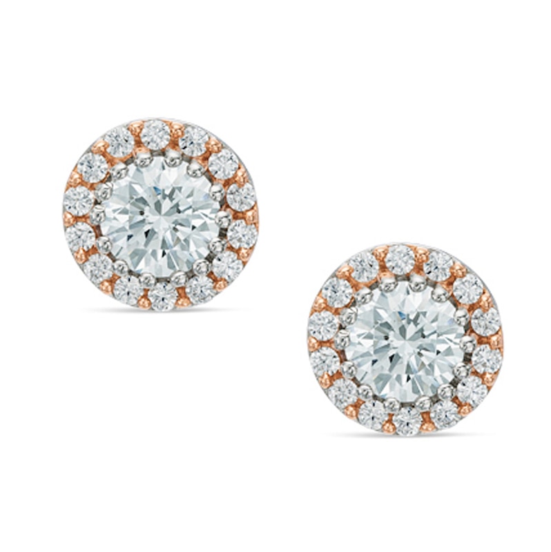 6mm Cubic Zirconia Frame Stud Earrings in Sterling Silver and 18K Rose Gold Plate