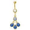 014 Gauge Blue Acrylic Teardrops Dangle Belly Button Ring in Stainless Steel with Yellow IP