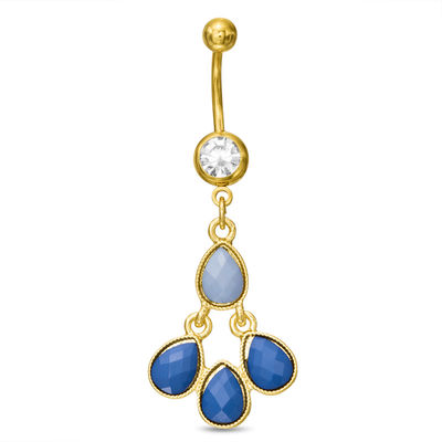 014 Gauge Blue Acrylic Teardrops Dangle Belly Button Ring in Stainless Steel with Yellow IP