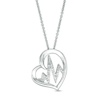 Diamond Accent Heartbeat Pendant in Sterling Silver