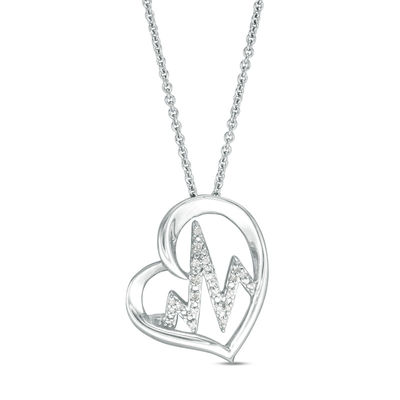 Diamond Accent Heartbeat Pendant in Sterling Silver