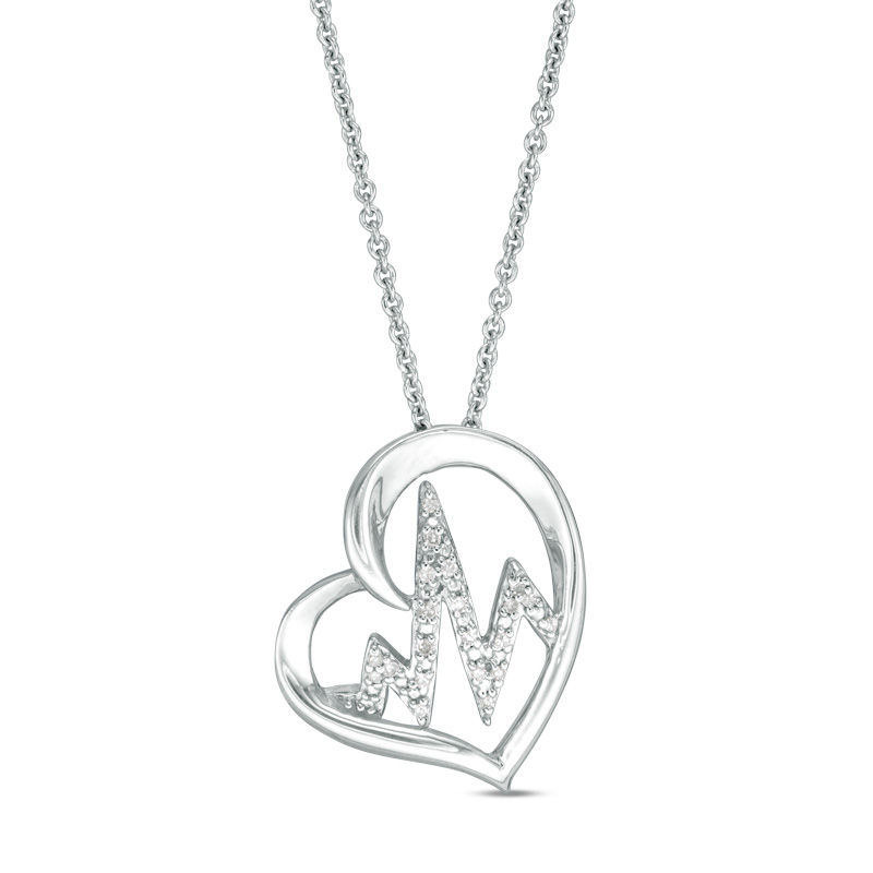 Main Image 1 of Diamond Accent Heartbeat Pendant in Sterling Silver