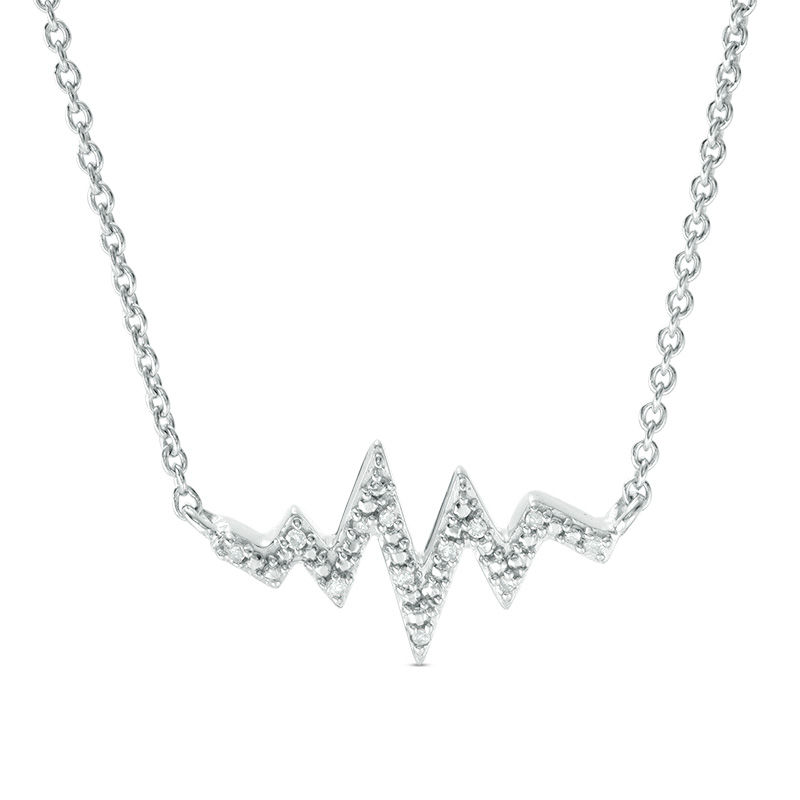 Main Image 1 of Diamond Accent Heartbeat Necklace in Sterling Silver