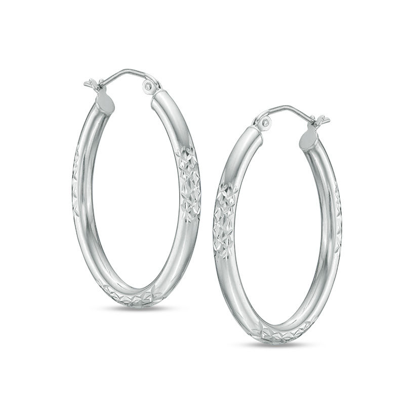 FB Jewels Solid 925 Sterling Silver Rhodium-Plated Polished Beveled Edge Hoops