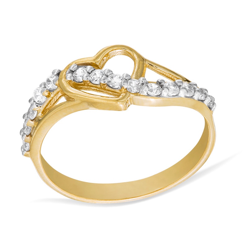 Heart and Wave Cubic Zirconia Ring in 10K Gold - Size 7