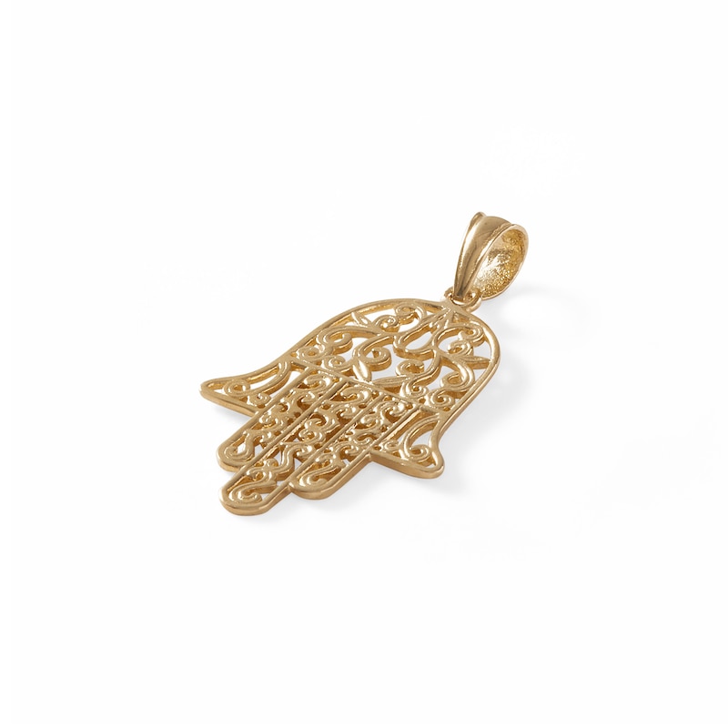 Main Image 2 of Hamsa Scroll Necklace Charm in 10K Solid Gold