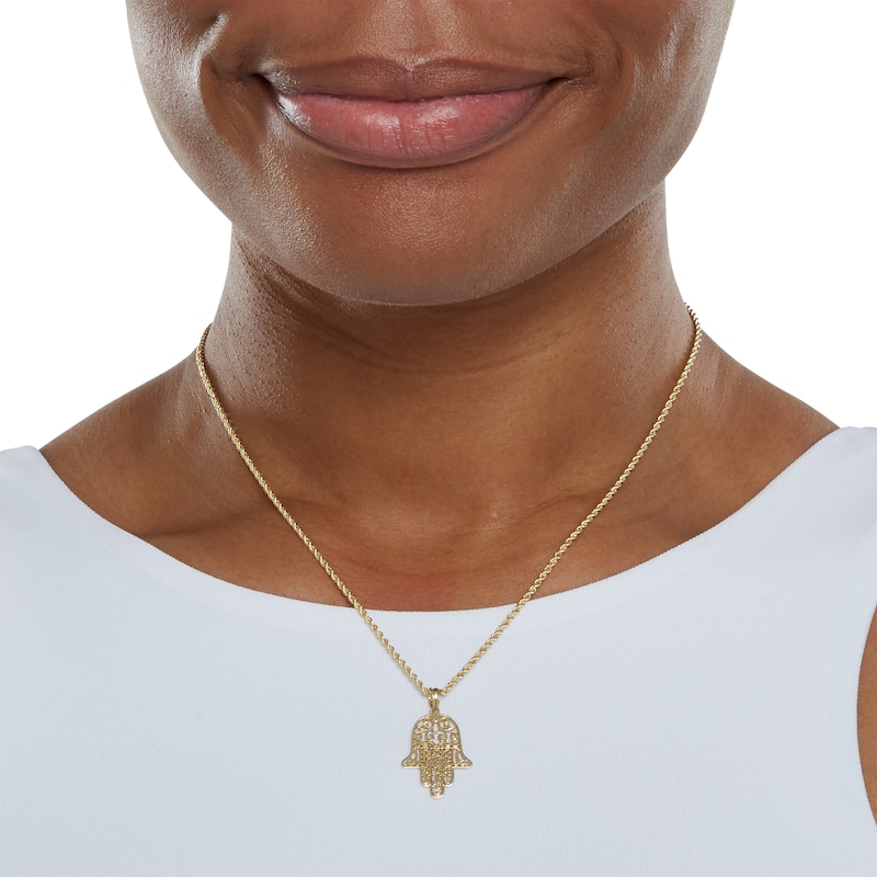 Main Image 3 of Hamsa Scroll Necklace Charm in 10K Solid Gold