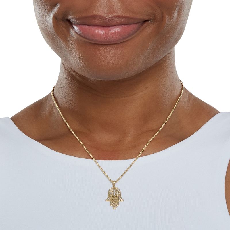 Hamsa Scroll Necklace Charm in 10K Solid Gold