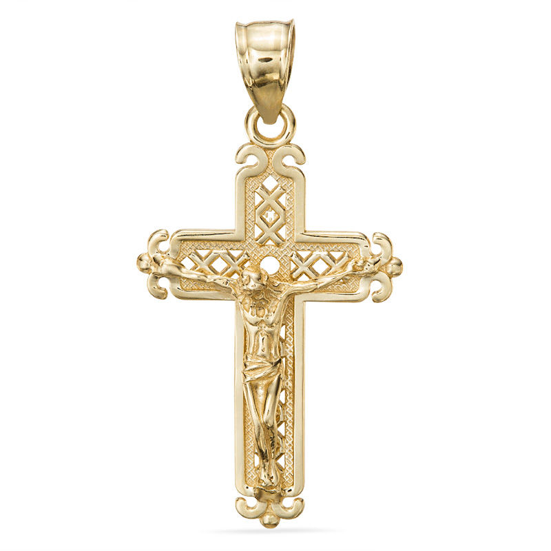 Crucifix Filigree Necklace Charm in 10K Solid Gold