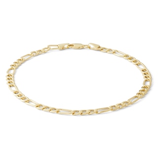 100 Gauge Beveled Figaro Chain Bracelet in 10K Hollow Gold - 9"