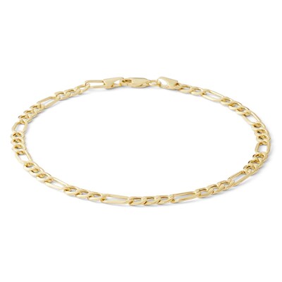 100 Gauge Beveled Figaro Chain Bracelet in 10K Hollow Gold - 9"