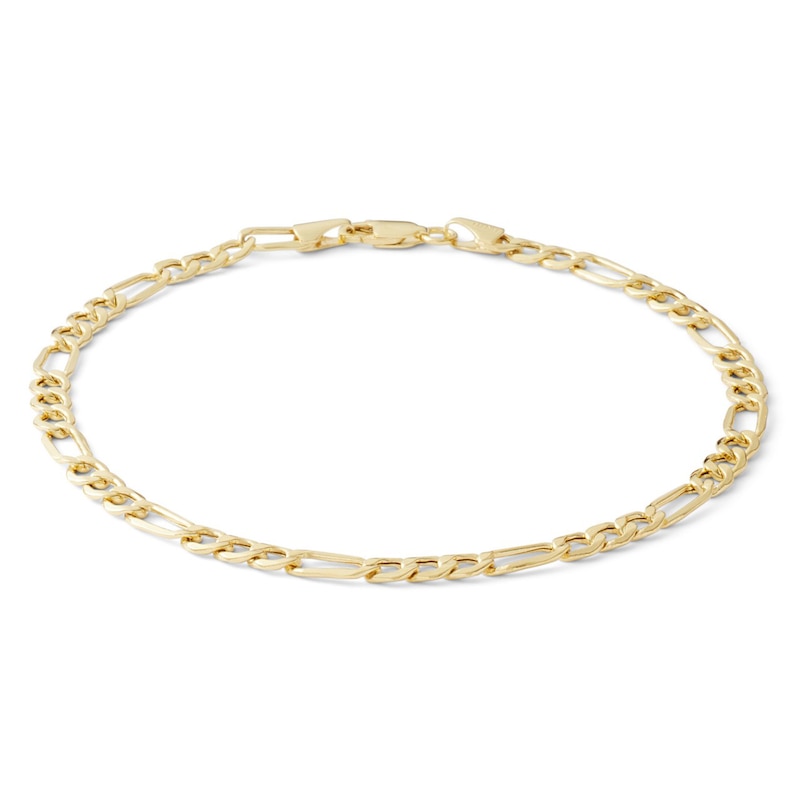100 Gauge Beveled Figaro Chain Bracelet in 10K Hollow Gold - 9"
