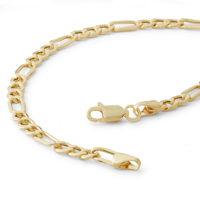 100 Gauge Beveled Figaro Chain Bracelet in 10K Hollow Gold - 9"