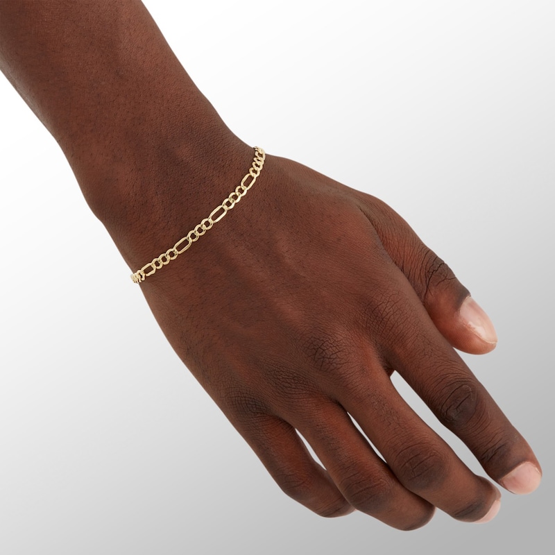 100 Gauge Beveled Figaro Chain Bracelet in 10K Hollow Gold - 9"