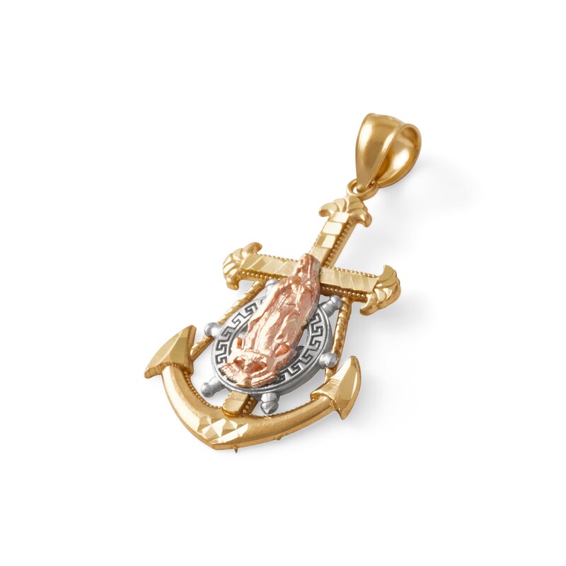 Main Image 2 of Small Anchor Crucifix Necklace Charm in 10K Tri-Tone Gold