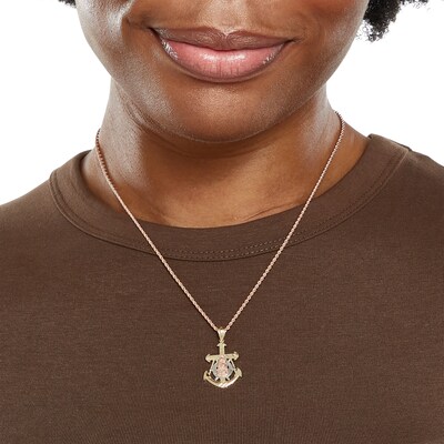 Small Anchor Crucifix Necklace Charm in 10K Tri-Tone Gold