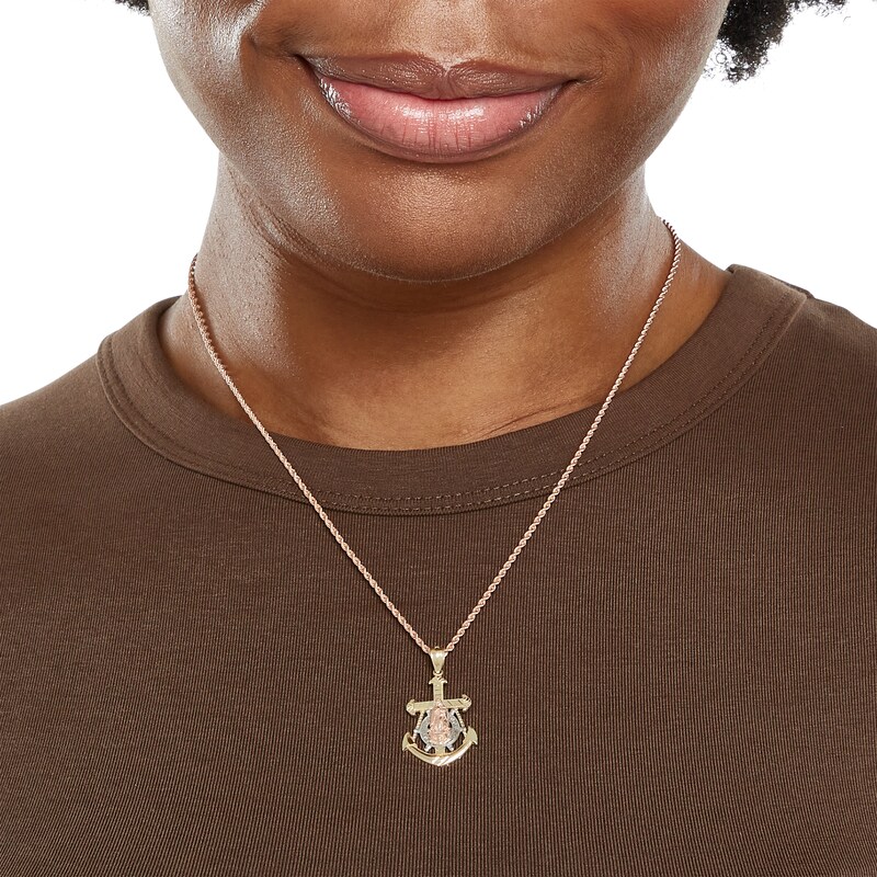 Main Image 3 of Small Anchor Crucifix Necklace Charm in 10K Tri-Tone Gold