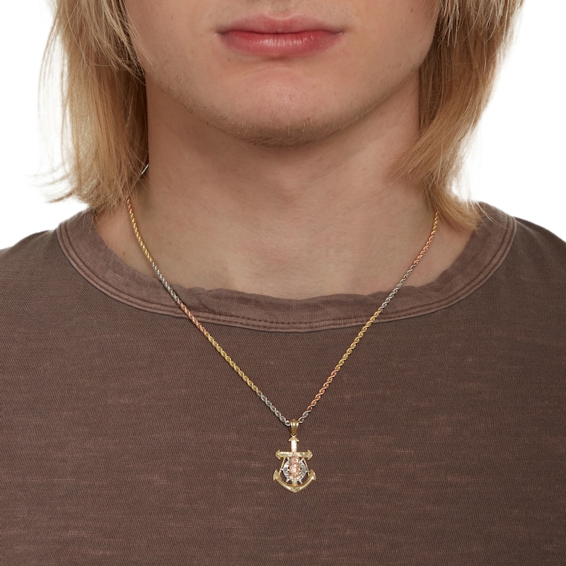 Main Image 4 of Small Anchor Crucifix Necklace Charm in 10K Tri-Tone Gold