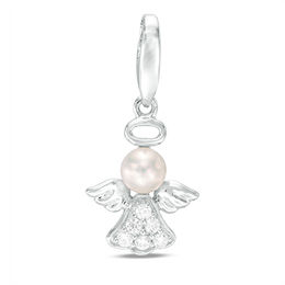 5mm Baroque Cultured Freshwater Pearl and Cubic Zirconia Angel Charm in Sterling Silver