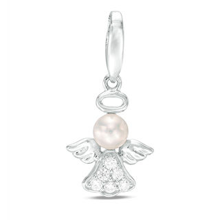 5mm Baroque Freshwater Cultured Pearl and Cubic Zirconia Angel Charm in Sterling Silver