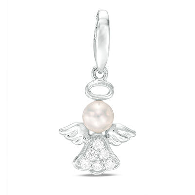 5mm Baroque Freshwater Cultured Pearl and Cubic Zirconia Angel Charm in Sterling Silver