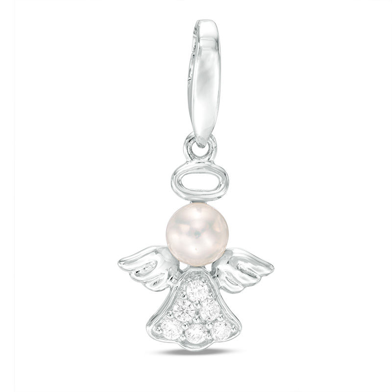 Main Image 1 of 5mm Baroque Freshwater Cultured Pearl and Cubic Zirconia Angel Charm in Sterling Silver