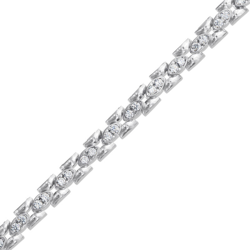 Small Cubic Zirconia Panther Link Bracelet in Sterling Silver - 7.5"