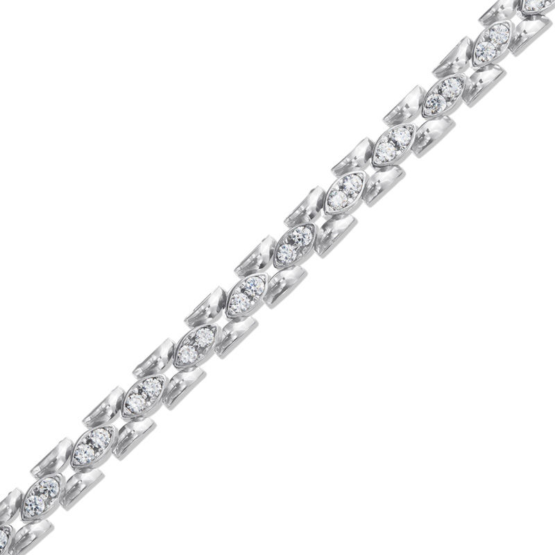 Main Image 1 of Small Cubic Zirconia Panther Link Bracelet in Sterling Silver - 7.5"