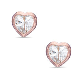 4mm Heart-Shaped Cubic Zirconia Solitaire Stud Earrings in 10K Rose Gold
