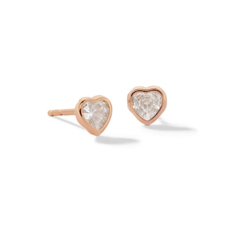 10K Rose Gold CZ Heart-Shaped Bezel Studs