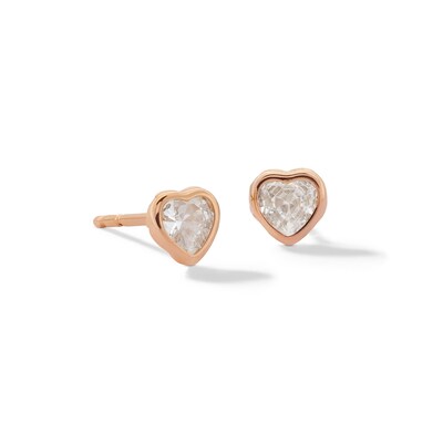 10K Rose Gold CZ Heart-Shaped Bezel Studs