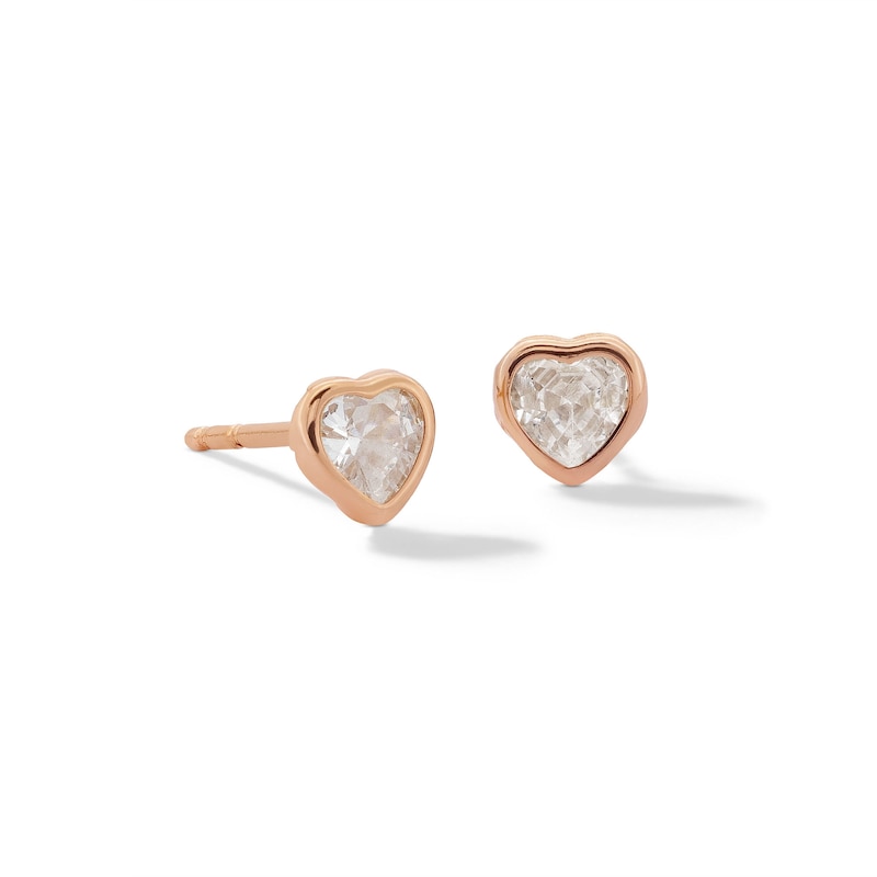 10K Rose Gold CZ Heart-Shaped Bezel Studs