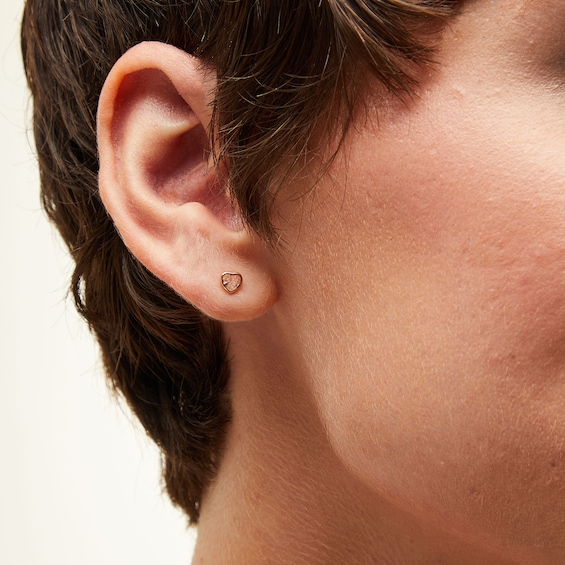 10K Rose Gold CZ Heart-Shaped Bezel Studs